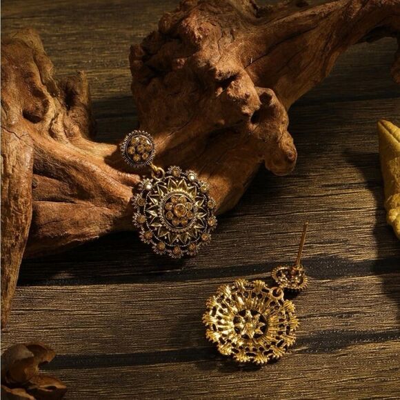 Rhinestone Round Drop Earrings - Picture 4 of 10